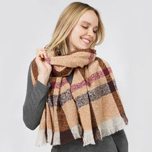 Load image into Gallery viewer, Camel Brown and Red and Plaid Check Patterned Scarf

