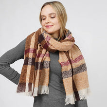 Load image into Gallery viewer, Camel Brown and Red and Plaid Check Patterned Scarf
