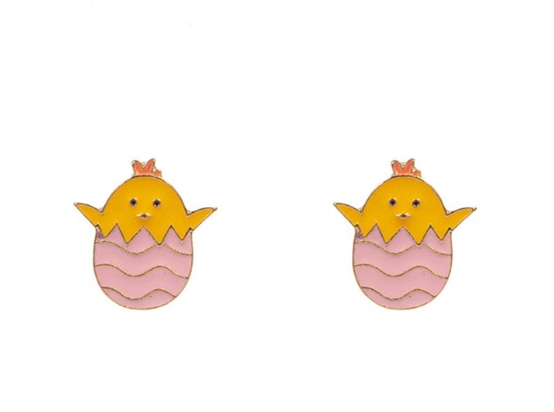 Easter Chick Stud Flat Enameled Earrings