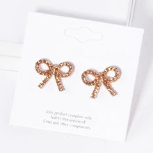 Load image into Gallery viewer, Rhinestone Rose Gold Bow Stud Earrings
