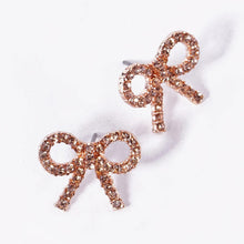 Load image into Gallery viewer, Rhinestone Rose Gold Bow Stud Earrings
