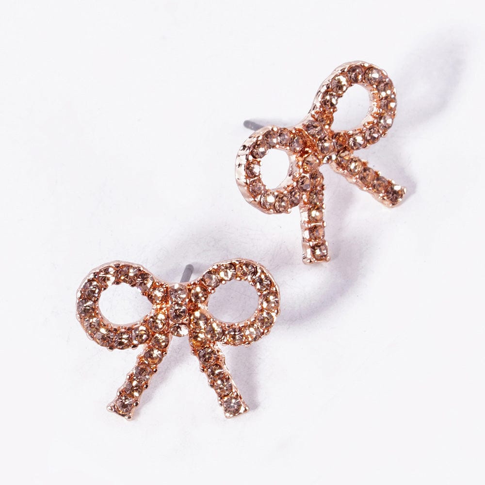 Rhinestone Rose Gold Bow Stud Earrings