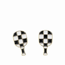Load image into Gallery viewer, Enameled Checkered Pickleball Paddle Stud Earrings
