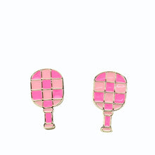 Load image into Gallery viewer, Enameled Checkered Pickleball Paddle Stud Earrings
