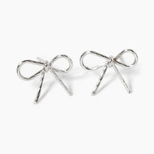 Load image into Gallery viewer, 14kt Small White Gold Dipped Bow Stud Earrings

