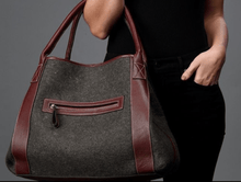 Load image into Gallery viewer, Felt Tote with Genuine Burgundy Leather Trim
