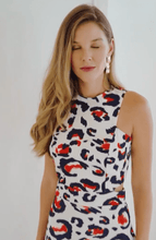 Load image into Gallery viewer, Blue with Orange Print Dress
