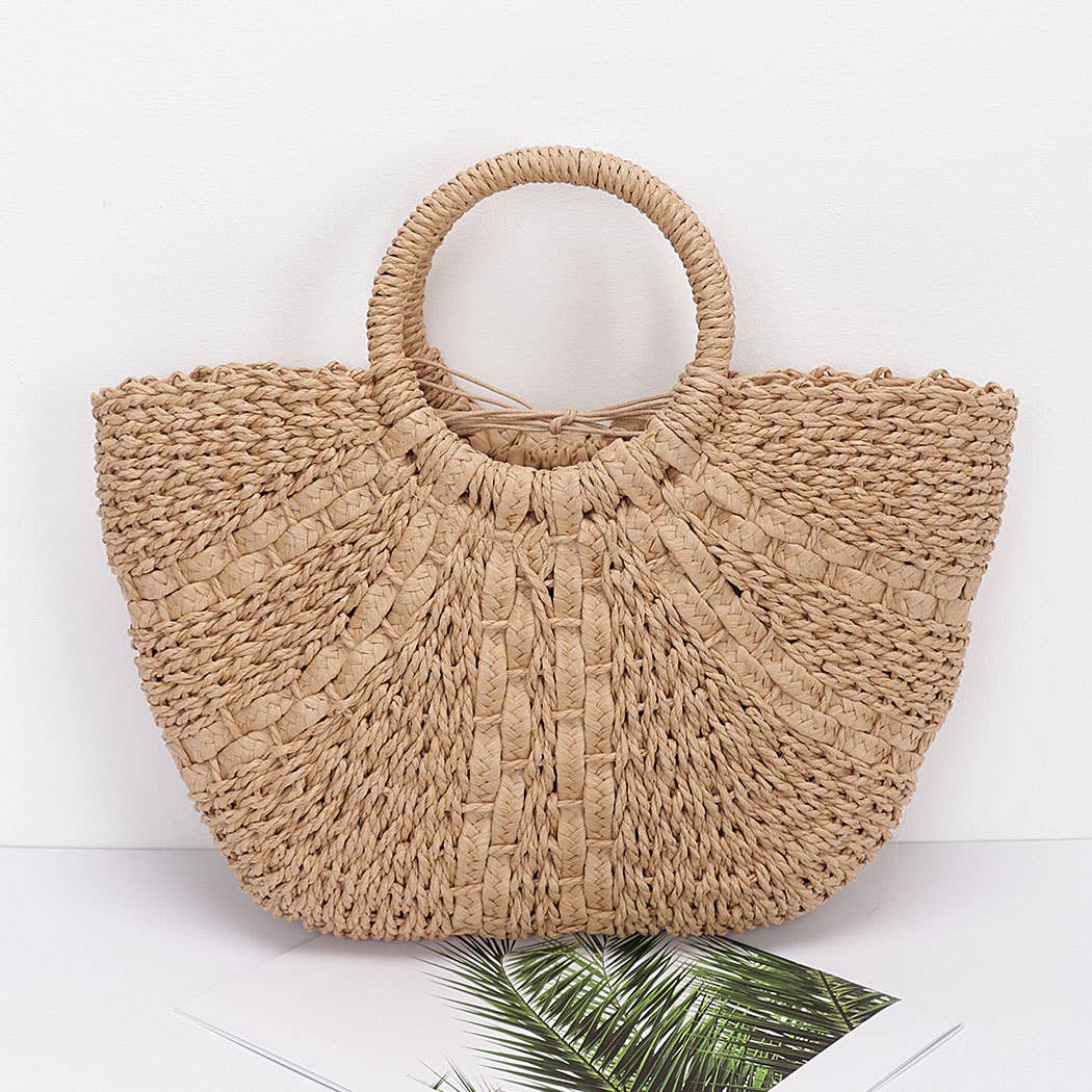 Beige Faux Straw Tote Bag