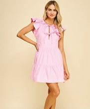 Load image into Gallery viewer, Tie Detailed Tiered Mini Dress
