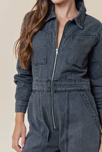 Load image into Gallery viewer, Washed Denim Collared Jumpsuit
