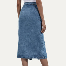 Load image into Gallery viewer, High Rise Button-Up Denim Midi Skirt
