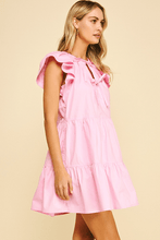 Load image into Gallery viewer, Tie Detailed Tiered Mini Dress
