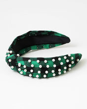 Load image into Gallery viewer, Green Plaid with Pearls Headband
