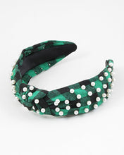 Load image into Gallery viewer, Green Plaid with Pearls Headband
