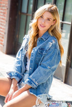 Load image into Gallery viewer, Distressed Oversize Denim Shacket
