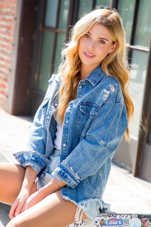 Distressed Oversize Denim Shacket