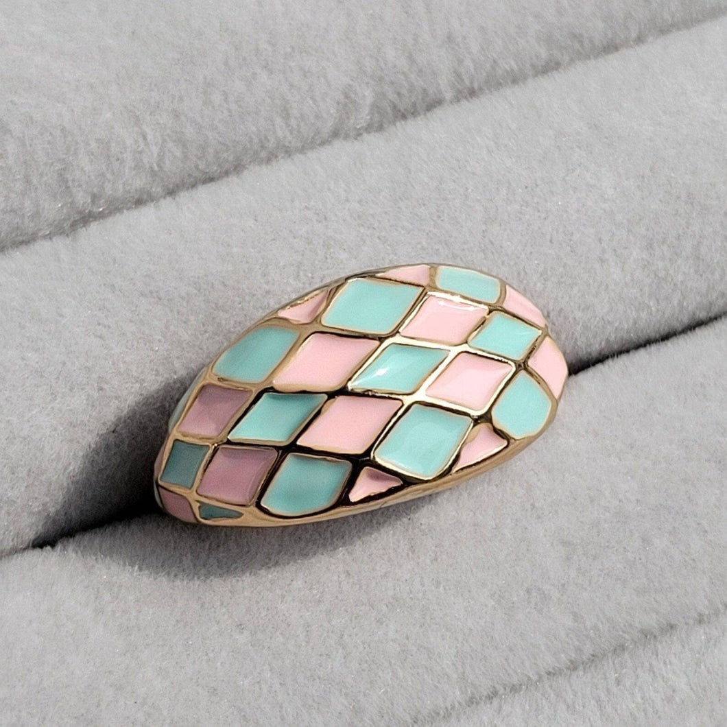 Dome  Checkered Enameled Ring