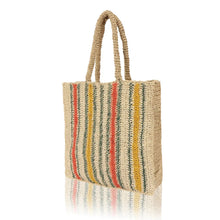 Load image into Gallery viewer, Orange-Yellow Stripes Jute Cotton Tote
