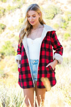 Load image into Gallery viewer, Red Plaid Sherpa-lined Hoodie Longline Jacket
