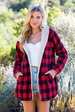 Load image into Gallery viewer, Red Plaid Sherpa-lined Hoodie Longline Jacket
