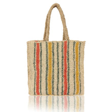 Load image into Gallery viewer, Orange-Yellow Stripes Jute Cotton Tote
