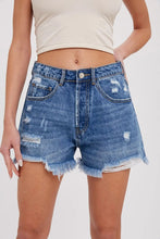 Load image into Gallery viewer, Frayed Hem High Rise Denim Shorts
