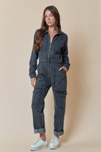 Load image into Gallery viewer, Washed Denim Collared Jumpsuit
