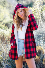 Load image into Gallery viewer, Red Plaid Sherpa-lined Hoodie Longline Jacket
