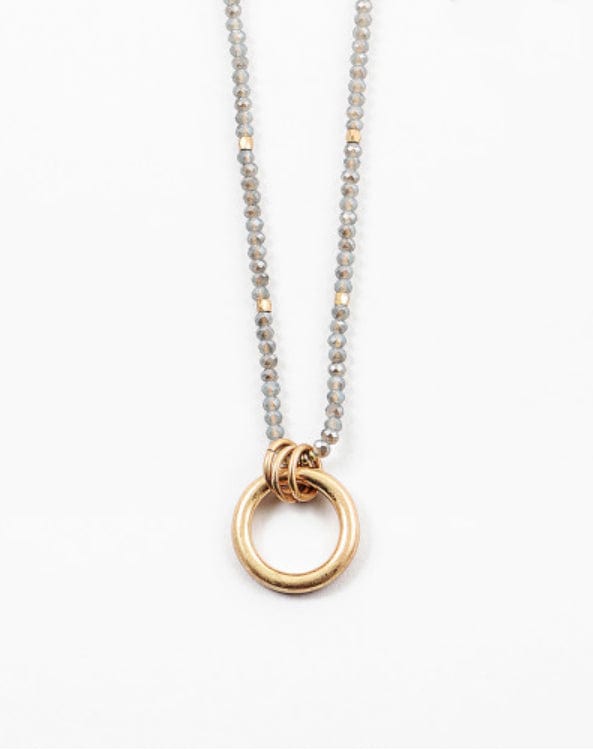 Long Beaded Necklace With Circle Pendant
