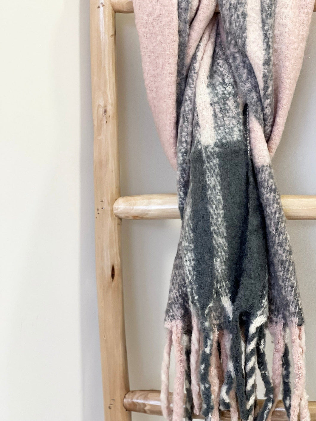 Pink and Gray With Fringe Scarf