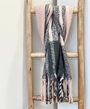 Load image into Gallery viewer, Pink and Gray With Fringe Scarf
