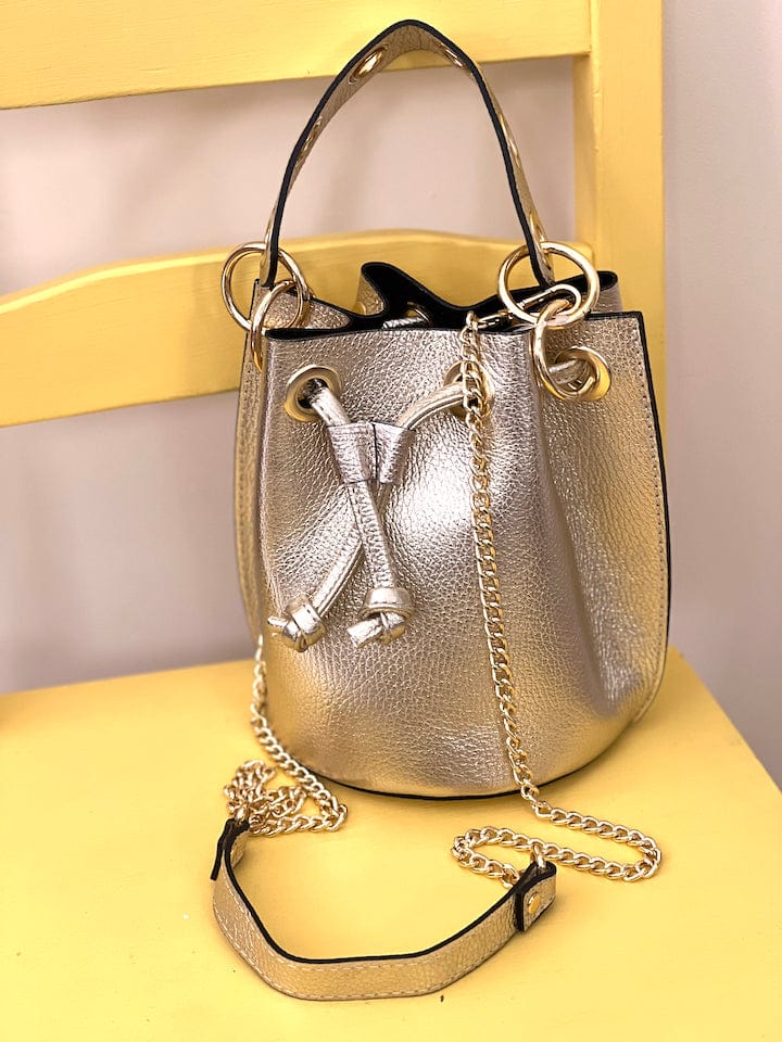 Gold Crossbody Bucket Bag