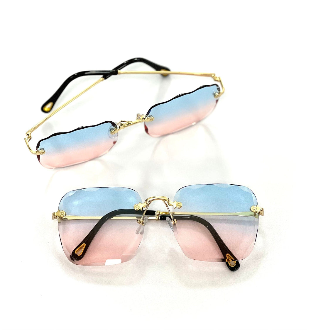 Lt Blue with Pink Square Fashion Sunglasses
