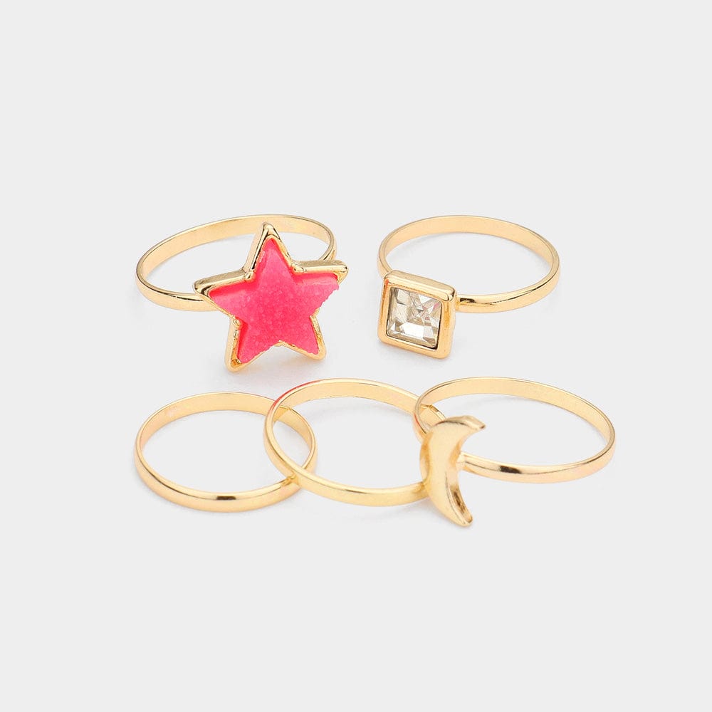Pink Star Ring Set