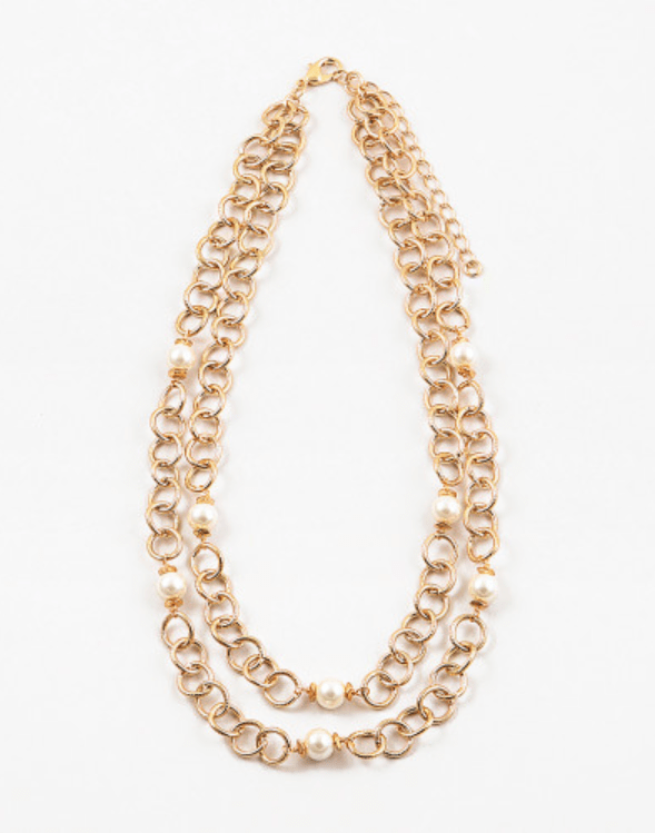 Double Chain Necklace with Pearls