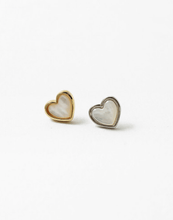Load image into Gallery viewer, Silver Mother of Pearl Heart Stud Earrings

