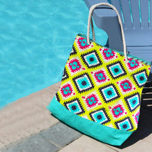 Load image into Gallery viewer, Green and Pink Rope Handle Tote
