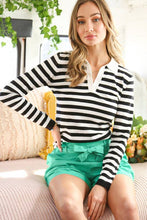 Load image into Gallery viewer, Collar Neckline Black Stripes Knit Sweater
