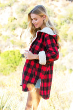Load image into Gallery viewer, Red Plaid Sherpa-lined Hoodie Longline Jacket
