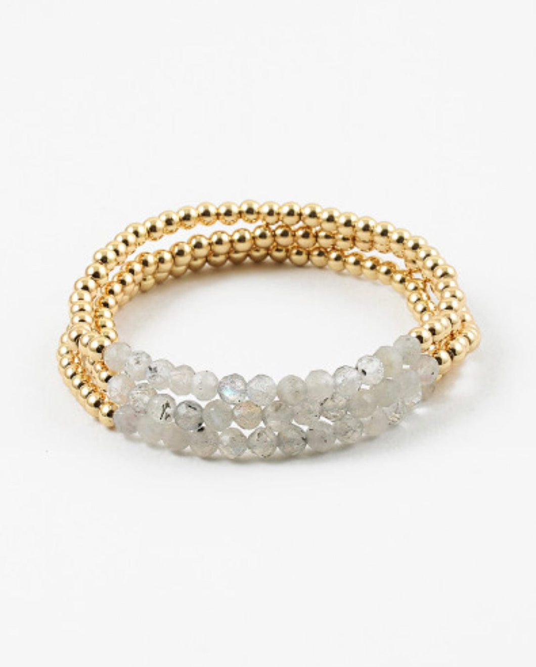 Gold and Gray Beads Stretch Bracelet