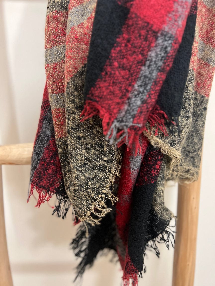 Beige, Red and Black Blanket Scarf